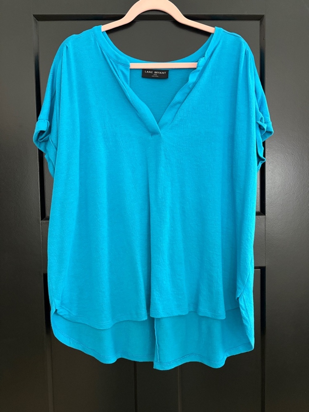 Lane Bryant (Plus Size) Bright Teal Split-Neck Short Sleeve Top. Size 14/16.